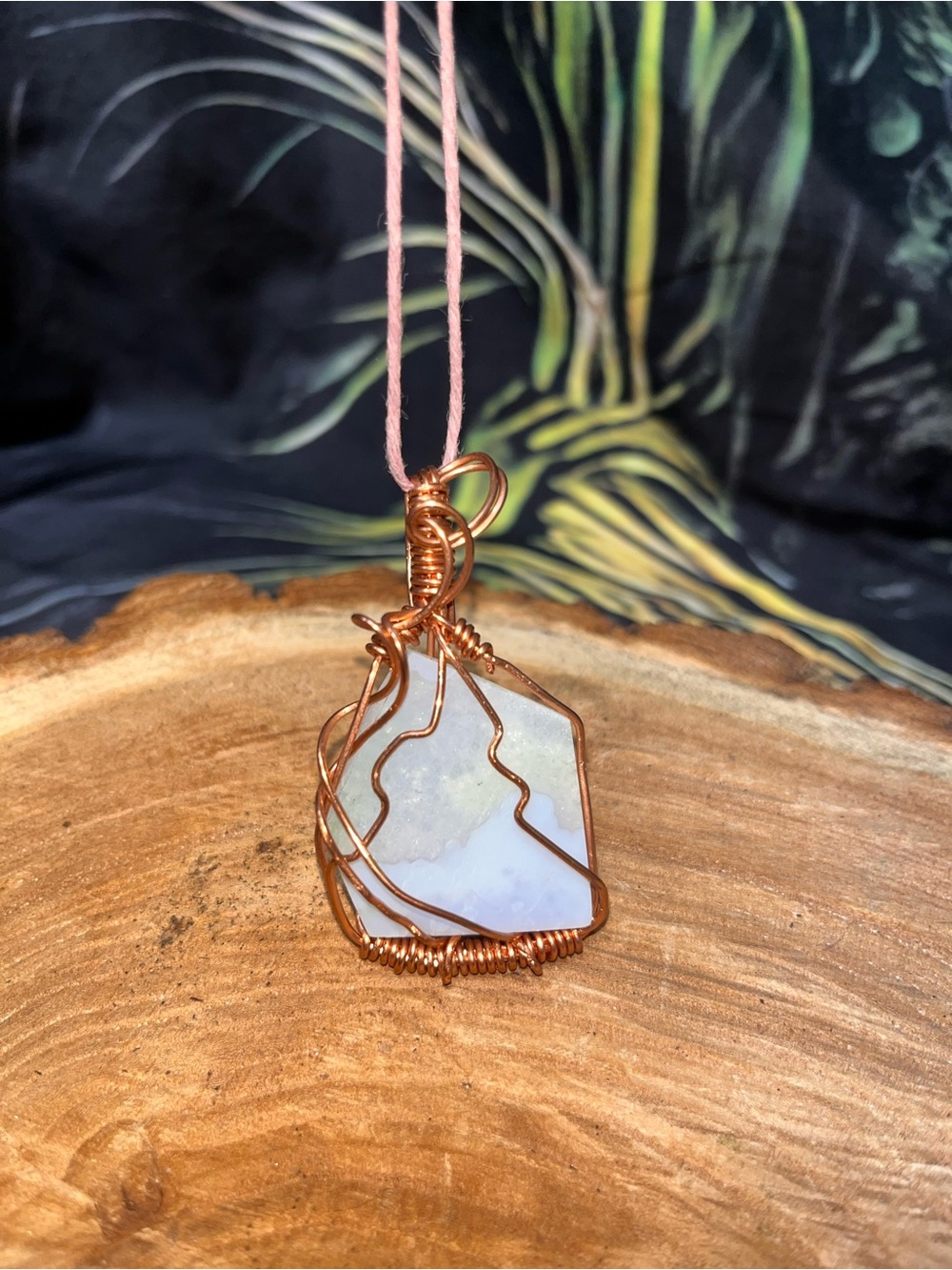 Handmade Copper Wire Wrapped Blue Lace Agate Pendant Necklace